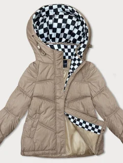 Volná béžová dámská bunda s kapucí model 21246339 - Miss TiTi