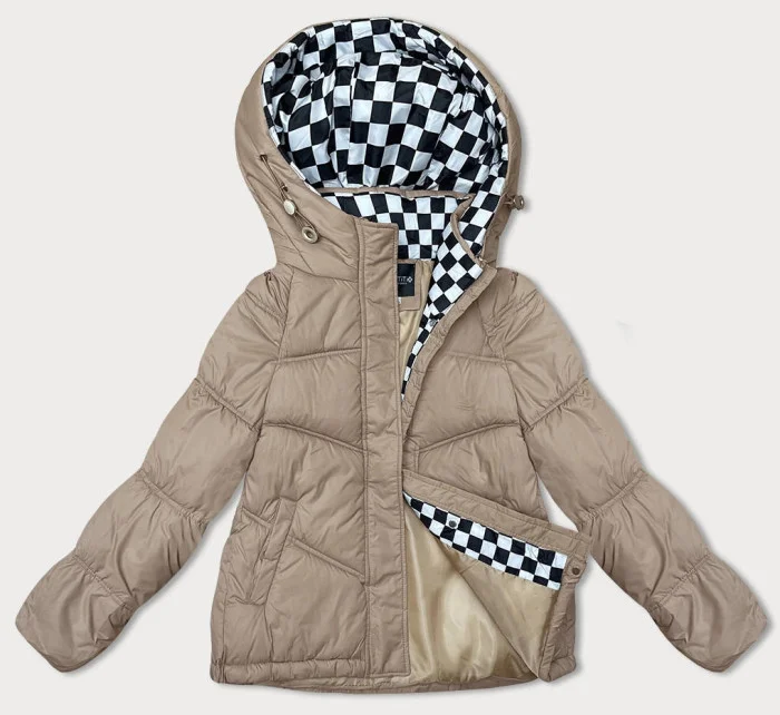 Béžová voľná dámska bunda s kapucňou (8118)