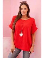 blůza s náhrdelníkem červená model 21959052 - K-Fashion