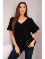 Dámská svetr s krátkým rukávem a výstřihem do V černá