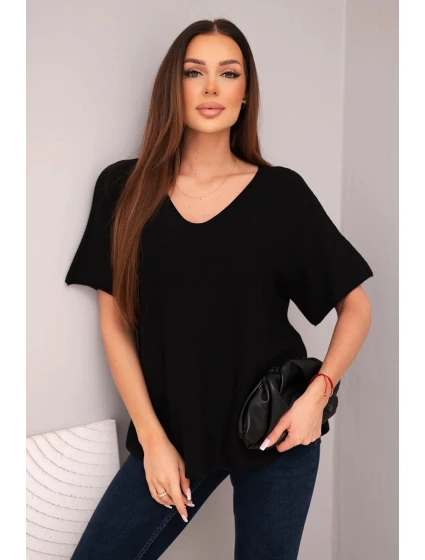 Dámská svetr s krátkým rukávem a výstřihem do V černá