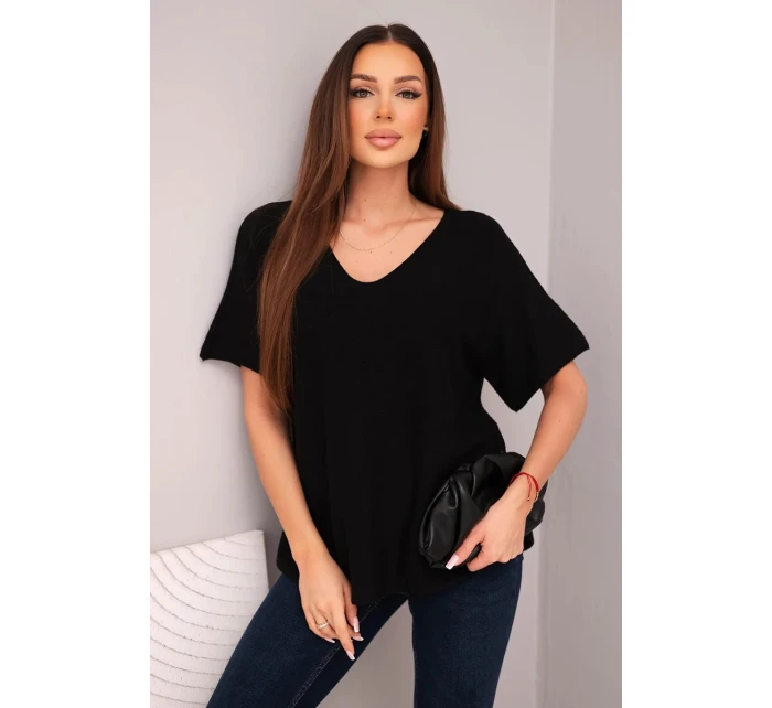 Dámská svetr s krátkým rukávem a výstřihem do V černá