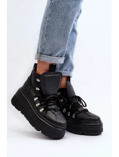 Zazoo 3416 Skórzane Damskie Buty Sportowe Czarne