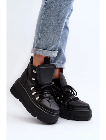Zazoo 3416 Skórzane Damskie Buty Sportowe Czarne