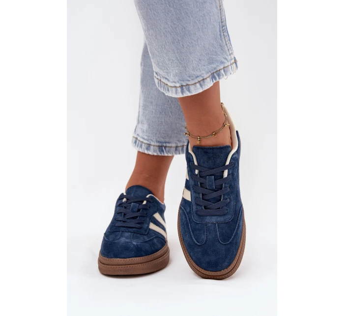 Sneakersy Damskie Zamszowe Na Platformie Granatowe Sylviona
