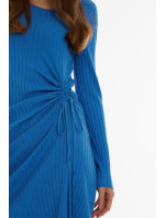 Monnari Šaty Modré rebrované pletené šaty Modré