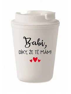 BABI, ĎAKUJEM, ŽE ŤA MÁM! - biely termohrnček 300 ml