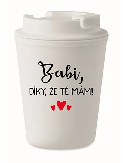 BABI, ĎAKUJEM, ŽE ŤA MÁM! - biely termohrnček 300 ml