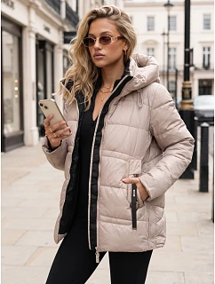 Dámská zimní prošívaná bunda s kapucí, béžová, FashionStreet TY5951