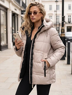 Dámska zimná prešívaná bunda s kapucňou, béžová, FashionStreet TY5951