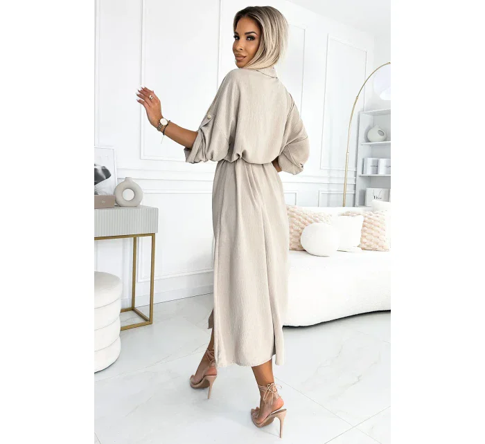 531-1 Midi košeľa so zlatými gombíkmi a kravatou - BEACH 531-1 Midi košeľa so zlatými gombíkmi a kravatou - BEACH