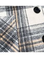 Ecru/sivá krátka károvaná košeľová bunda (AG3-1839)