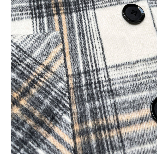 Ecru/sivá krátka károvaná košeľová bunda (AG3-1839)