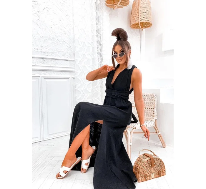 Černé dámské mušelínové šaty se výstřihem model 20137734 - Moon