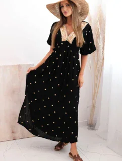 Dámske viskózové šaty so zaväzovaním na chrbte čierne