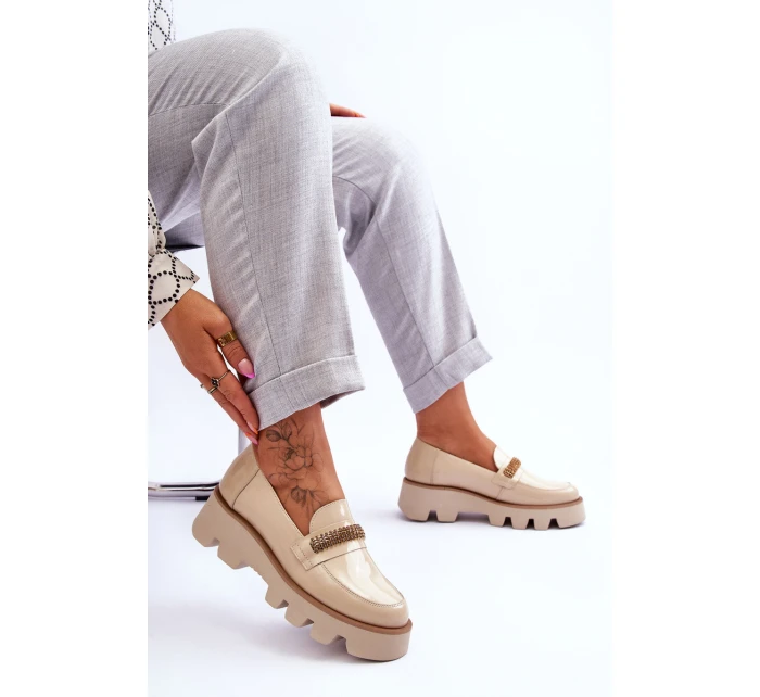 Módní mokasíny na platformě s ozdobou model 21615133 béžová - Laura Messi