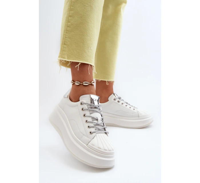 Dámské kožené tenisky na platformě GOE NN2N4033 Bílé