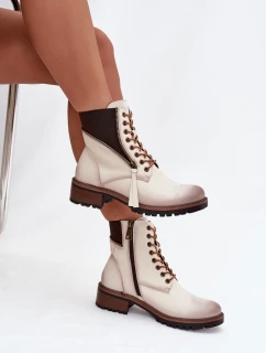 Dámske členkové topánky Vinceza - béžové, zateplené, na podpätku