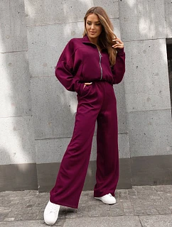 Komplet damski spodnie i bluza ze stójką bordowy model 21470450 - Moon