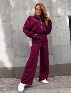 Dámska súprava vo vínovej farbe - mikina so stojačikom a široké nohavice (821109)
