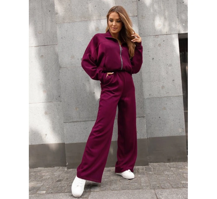 Komplet damski spodnie i bluza ze bordowy model 21470450 - Moon