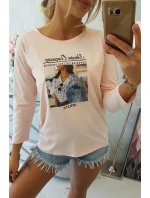 Blúzka s potlačou koláží, púdrovo ružová