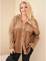 Dámská bavlněná mikina Plus Size s kapucí a knoflíky camelová Dámská bavlněná mikina Plus Size s kapucí a knoflíky camelová