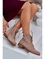 Sznurowane Botki Z Ażurowym Wzorem S.Barski HY51-136 Beżowe