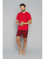 Pánske pyžamo Narwik, krátky rukáv, krátke nohavice - červená/potlač