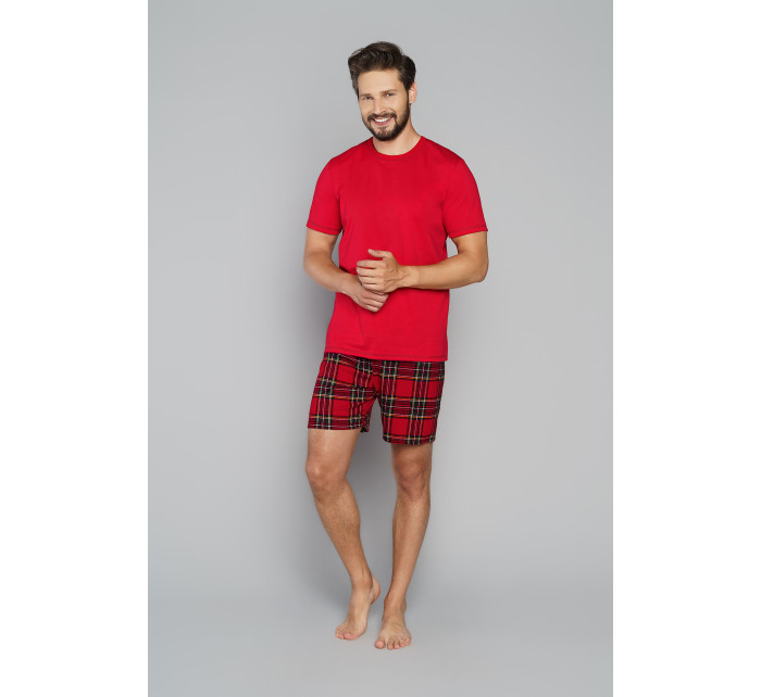 Pánske pyžamo Narwik, krátky rukáv, krátke nohavice - červená/potlač