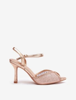 Dámske sandále na podpätku s ozdobou Peloria - šampanské