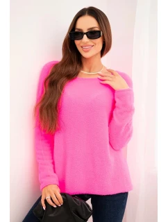 Dámsky mäkký pletený sveter 35922 neónovo ružový - Kesi