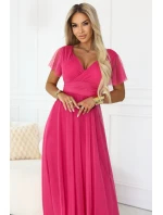 Dlouhé šaty s výstřihem, kosticemi a krátkými rukávy model 21955756 - numoco basic Dlouhé šaty s výstřihem, kosticemi a krátkými rukávy model 21955756 - numoco basic