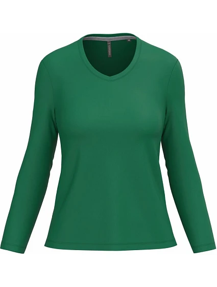 Kariban K 382 Dámske tričko s výstrihom do V a dlhými rukávmi 20.K382 kelly green