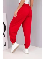 Dámské bavlněné kalhoty s vysokým pasem a ozdobným knoflíkem červené