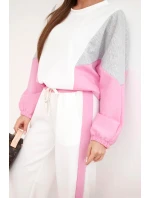 Dámska súprava s voľnou mikinou a širokými nohavicami svetlo ružová