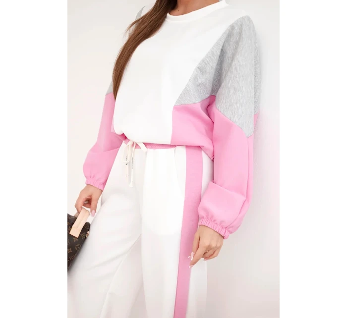 Dámska súprava s voľnou mikinou a širokými nohavicami svetlo ružová