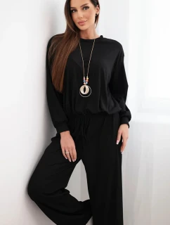 Dámsky viskózový set s retiazkou a širokými nohavicami čierny