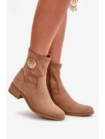 Botki Damskie Zapinane Na Zamek Z Ozdobnym Detalem Eko Zamszowe Beżowe Lerioria