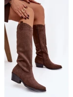 Dámské Kovábojky Na Podpatku Z Eko Semiše Hnědé Esmira Dámské Kovábojky Na Podpatku Z Eko Semiše Hnědé Esmira