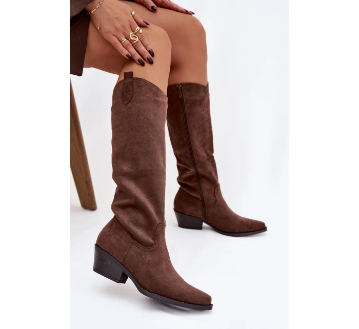 Dámské Kovábojky Na Podpatku Z Eko Semiše Hnědé Esmira Dámské Kovábojky Na Podpatku Z Eko Semiše Hnědé Esmira