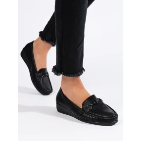 Trendy dámské černé  mokasíny bez podpatku