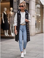 Dlhá dámska prešívaná vesta s kapucňou, čierna, FashionStreet TY5260