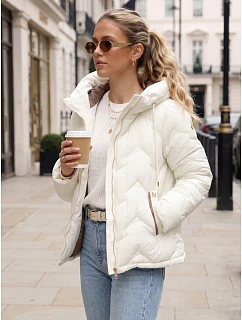 Dámska prešívaná bunda s kapucňou v farbe ecru, FashionStreet TY5942