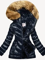 Lesklá zimná bunda na medvedíka tmavomodrá (w673)