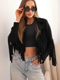 Dámska semišová bunda so strapcami čierna