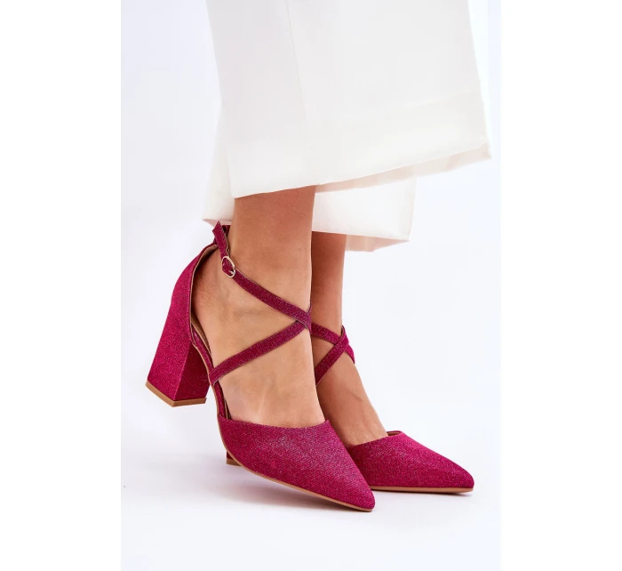 Modne Błyszczące Czółenka Na Słupku Fuksja Galaxy