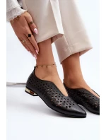 Zazoo 2883 Ażurowe Baleriny Ze Skóry Naturalnej Czarne