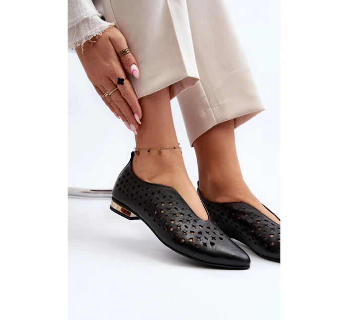 Zazoo 2883 Ażurowe Baleriny Ze Skóry Naturalnej Czarne