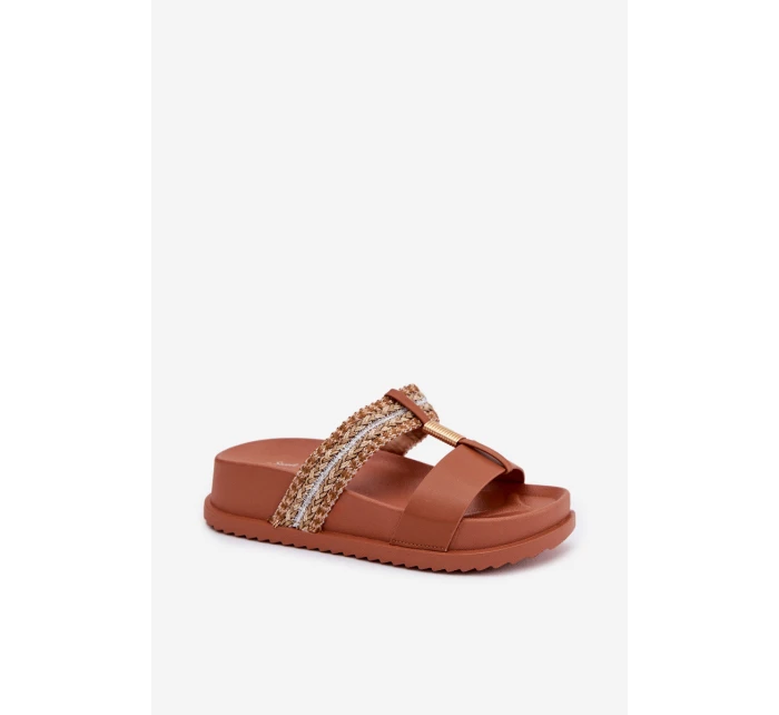 Dámské platformové sandály s pásky a zlatým detailem Camel Tahlia Dámské platformové sandály s pásky a zlatým detailem Camel Tahlia